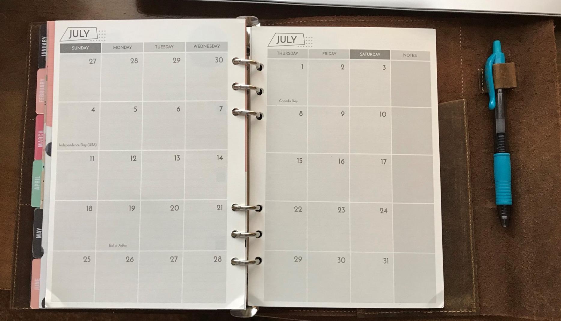 Wanderings A5 Leather Planner Binder - Refillable 6-Ring Journal with Inner Pockets - Hand-Crafted Genuine Leather - Filofax Compatible - 16-Month Calendar Sept 2026-Dec 2027-6.75