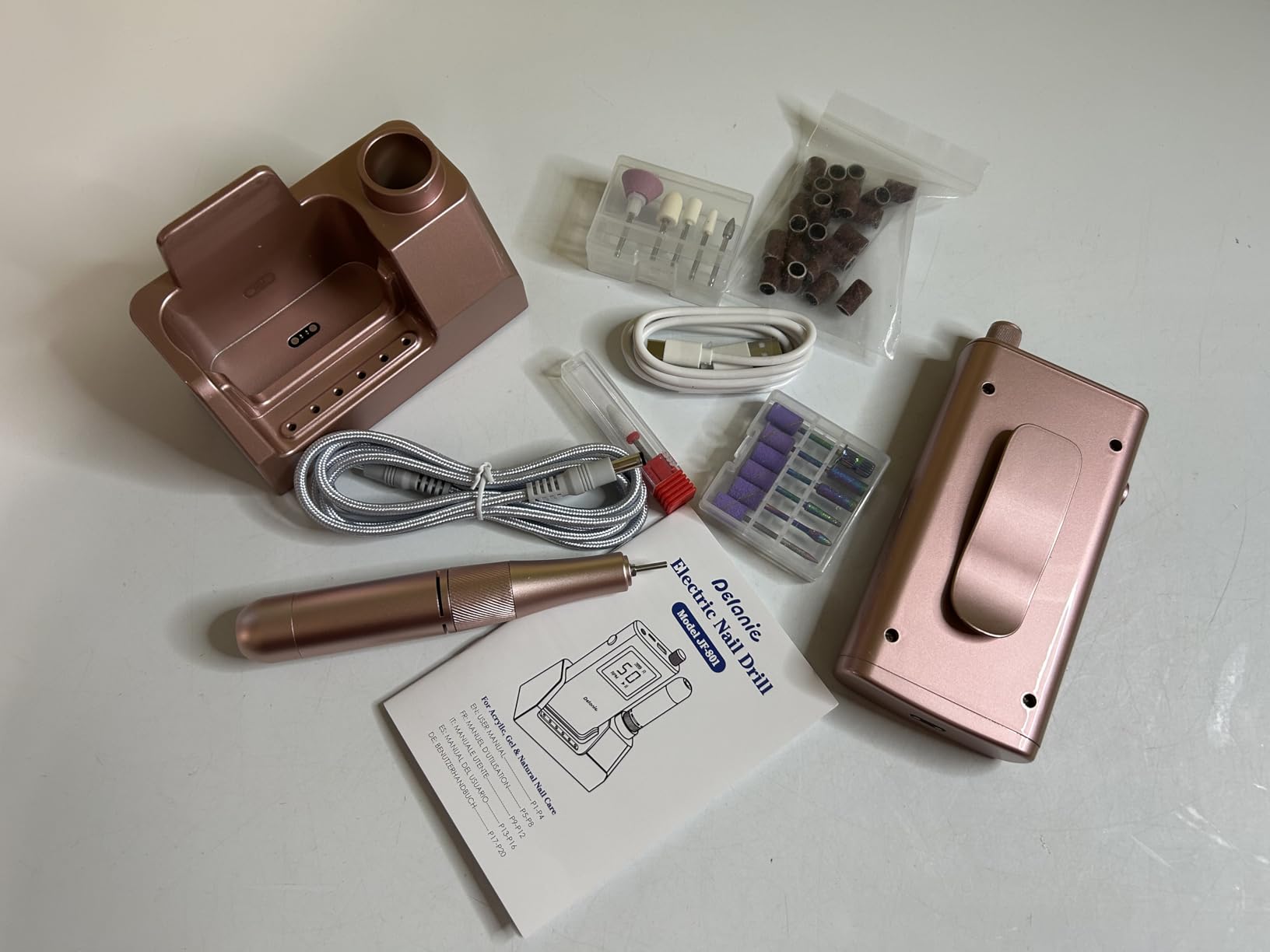Delanie 50000 RPM Electric Nail Drill Professional Efile & Charging Station | Acrylic Gel Nails Fast Removal, Long-Lasting Battery for Salon & Travel Use, Cordless, Beginner Friendly, 12 Drill Bits Set customer photo 1