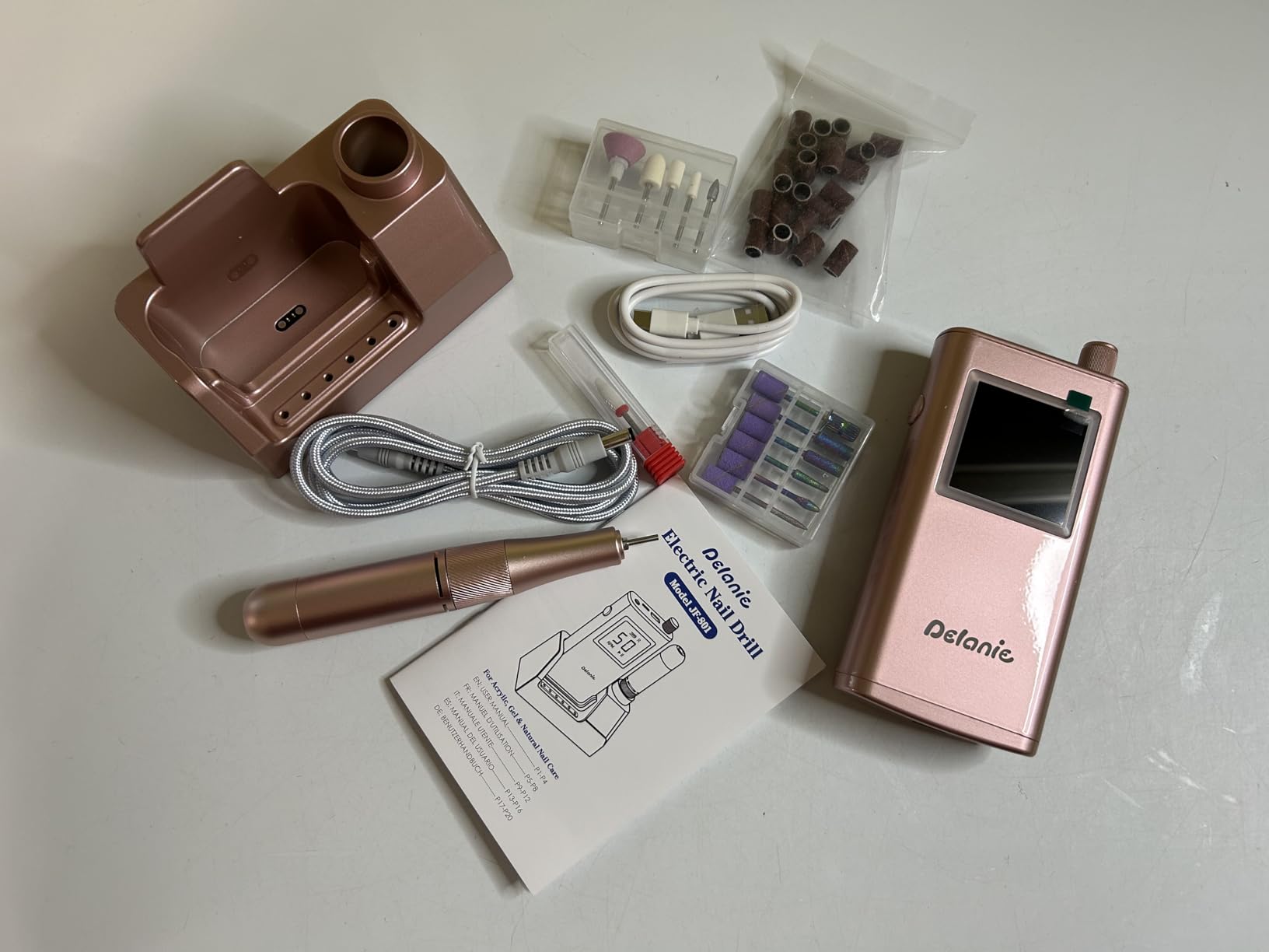 Delanie 50000 RPM Electric Nail Drill Professional Efile & Charging Station | Acrylic Gel Nails Fast Removal, Long-Lasting Battery for Salon & Travel Use, Cordless, Beginner Friendly, 12 Drill Bits Set customer photo 2