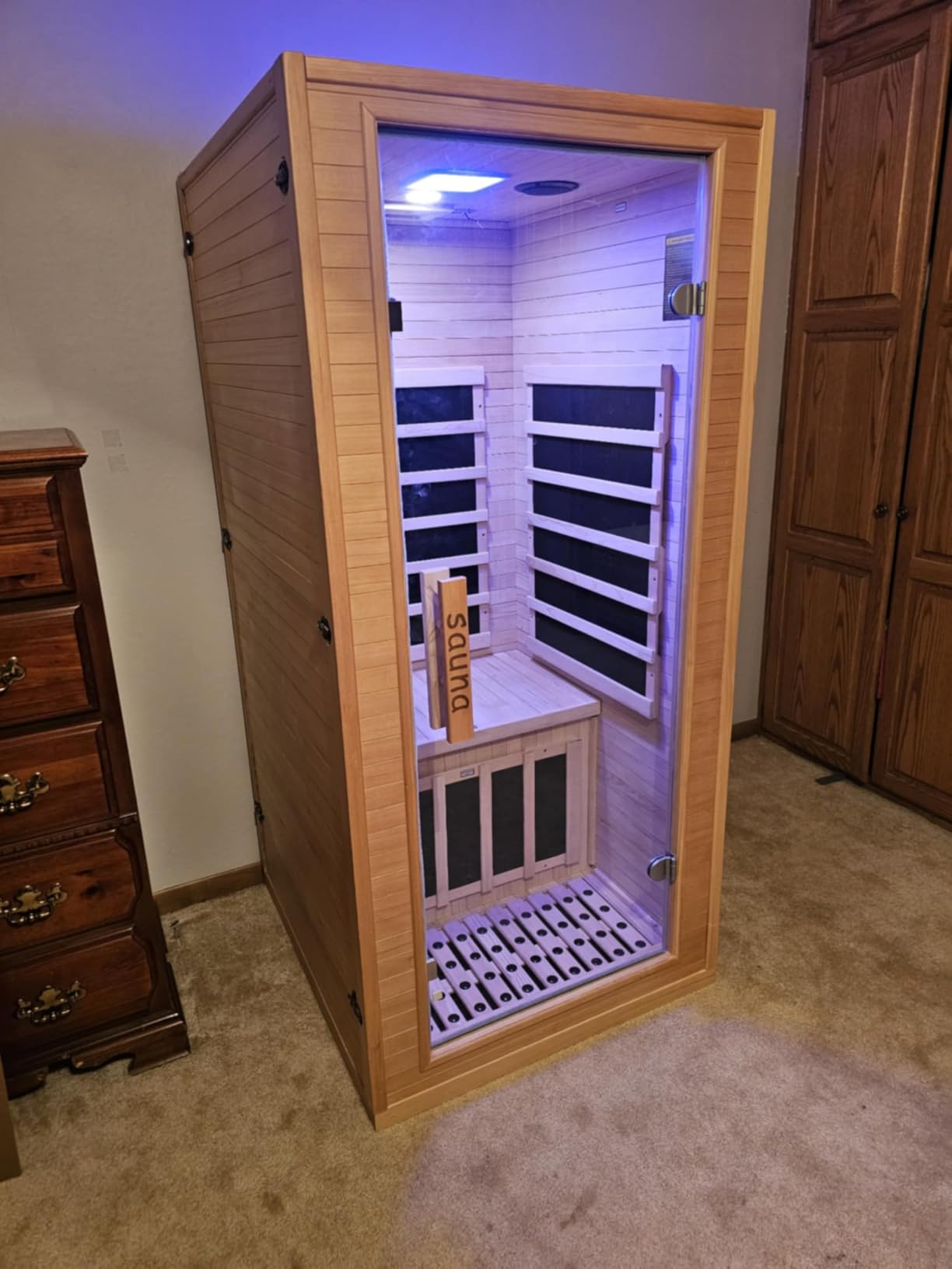 2 Person Indoor Home Infrared Sauna Room for Home Gym, Canadian Hemlock Wood, 616 * 220mm Red Light Beauty System, Fast Heating to 140°F, 110V/1800W, Bluetooth MP3, Gift for Family customer photo 2
