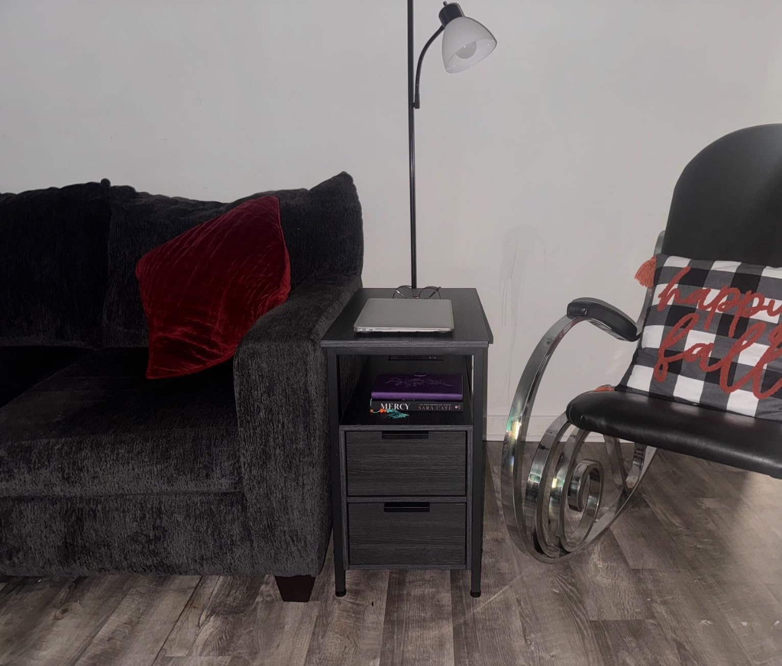 VASAGLE Side End Table with Charging Station, Slim Nightstand with Storage customer photo 2