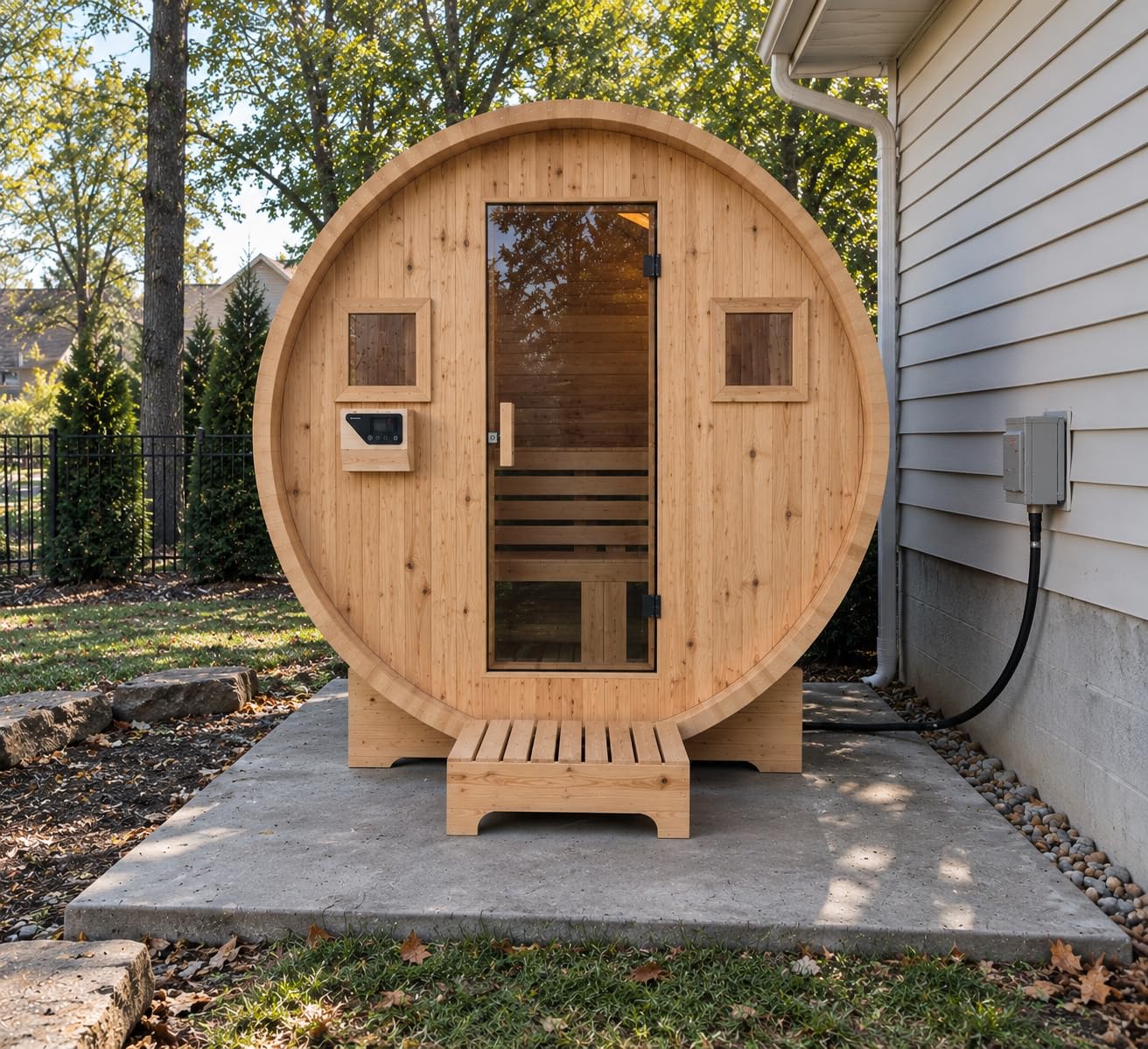 Outdoor Barrel Sauna, 4-6 Person Tradition Wood Dry&Steam Sauna with Sauna Stone, 220V/6KW Electric Heater with Sauna Stone, Sauna Accessories, Waterproof Tarpaulin customer photo 2