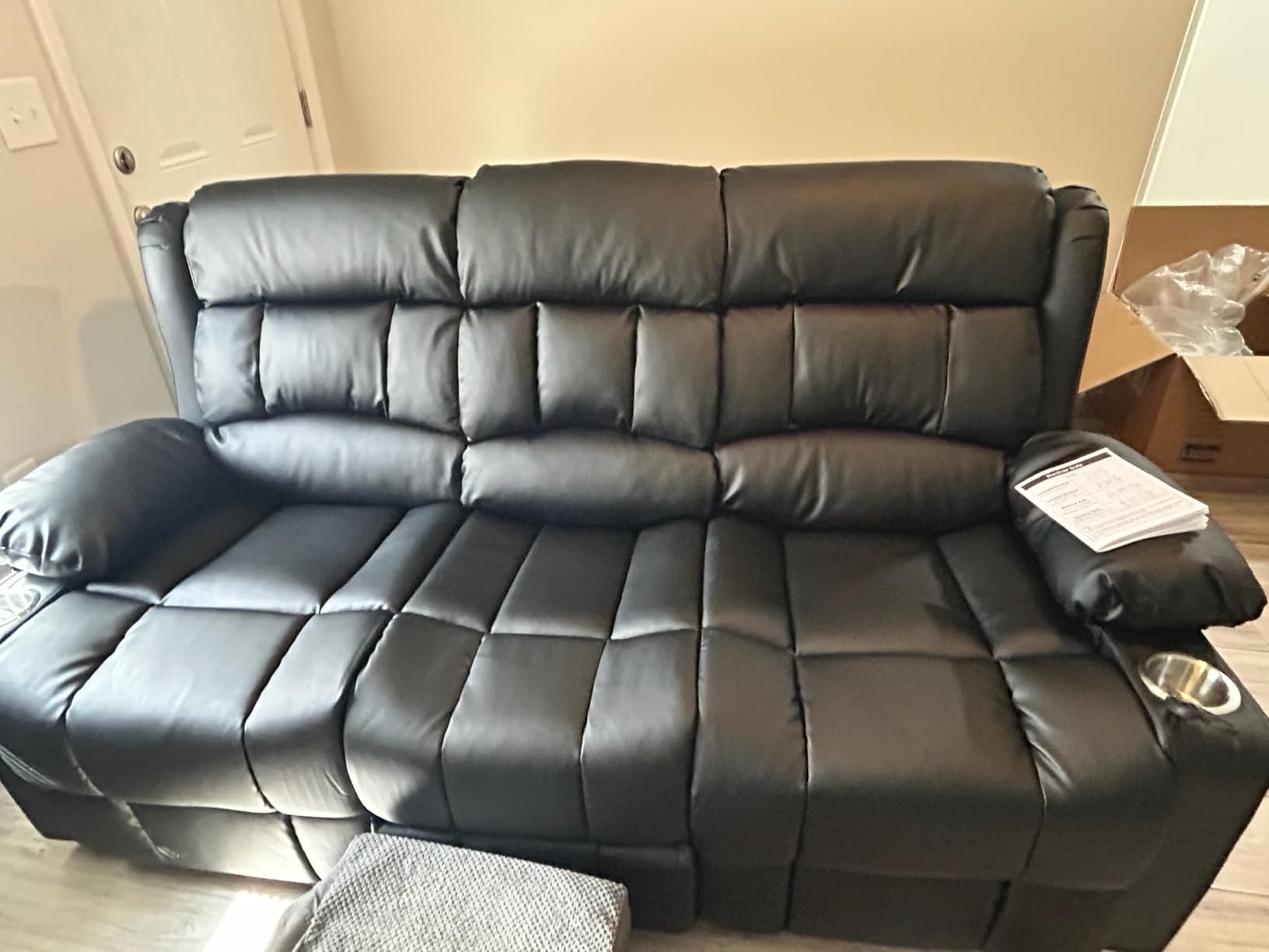 Dresegmt Power Loveseat Recliner Sofa, Zero Wall Hugger RV Reclining Loveseat Couch with Flip Middle Backrest Design, 3 Seat Reclining Sofa with Storage Drawer, Power Recliner for Living Room (Brown) customer photo 1