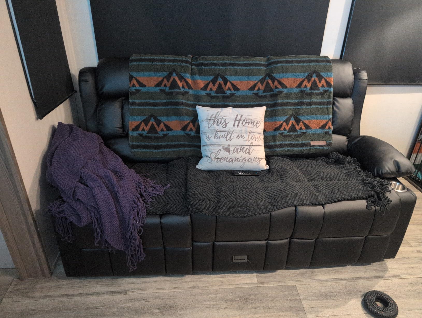Dresegmt Power Loveseat Recliner Sofa, Zero Wall Hugger RV Reclining Loveseat Couch with Flip Middle Backrest Design, 3 Seat Reclining Sofa with Storage Drawer, Power Recliner for Living Room (Brown) customer photo 2