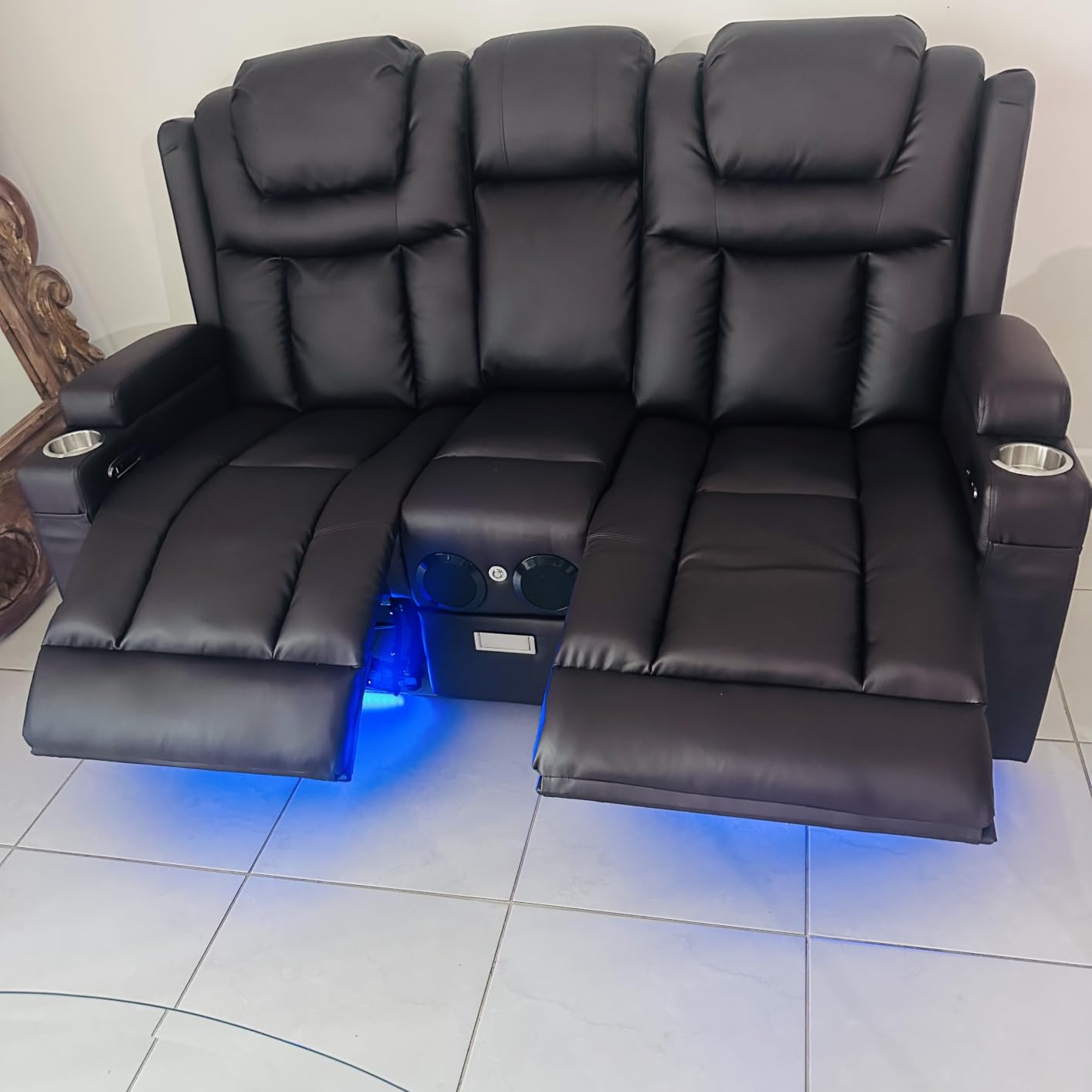 Power Loveseat Recliner Sofa, Home Theater Seating with Flip Back Console, Wall Hugger Reclining Loveseat with LED Light, USB Ports, RV Couch Movie Gaming Chair for Living Room, Gaming Room (Brown) customer photo 1