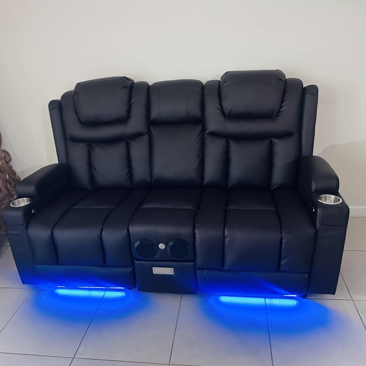 Power Loveseat Recliner Sofa, Home Theater Seating with Flip Back Console, Wall Hugger Reclining Loveseat with LED Light, USB Ports, RV Couch Movie Gaming Chair for Living Room, Gaming Room (Brown) customer photo 2