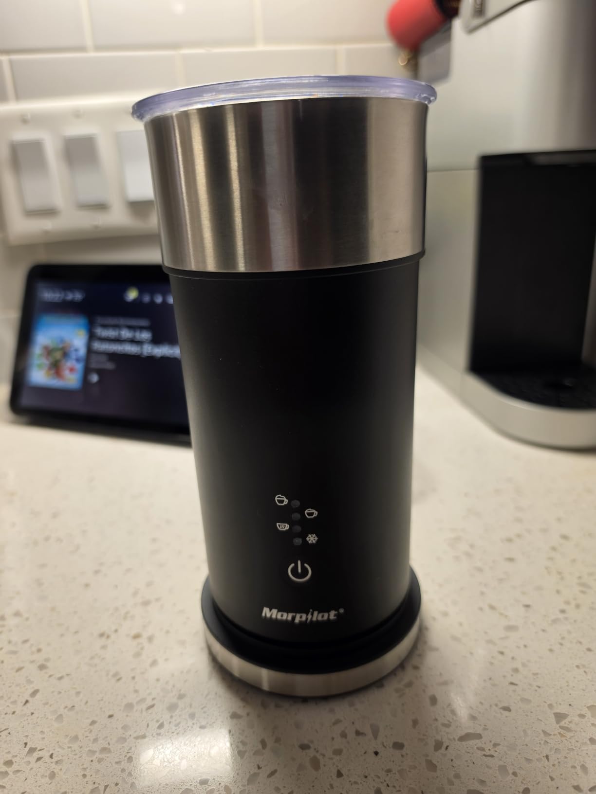 Large Electric Milk Frother and Steamer, 16.9oz/500ml Milk Steamer and Frother for Latte or Hot Chocolate, Dishwasher Safe, BPA Free, 6 Functions, (Black-Glass) customer photo 1