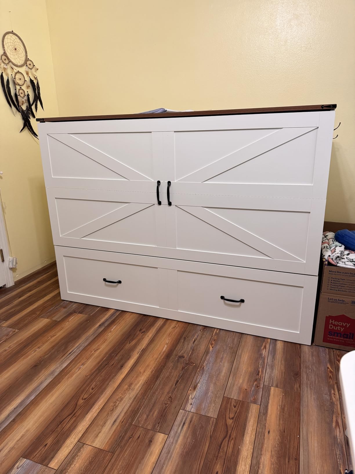 KCGKCG Murphy Bed with Storage & Charging Station, Murphy Cabinet Bed with Large Drawer for Guest Bedroom, Living Room, Office or Small Room, Full Foldable Platform Bed (Grey, Full) customer photo 1