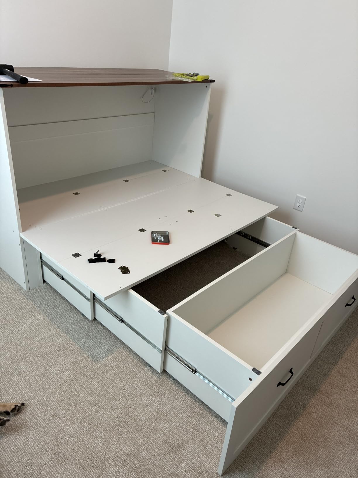 KCGKCG Murphy Bed with Storage & Charging Station, Murphy Cabinet Bed with Large Drawer for Guest Bedroom, Living Room, Office or Small Room, Full Foldable Platform Bed (Grey, Full) customer photo 2