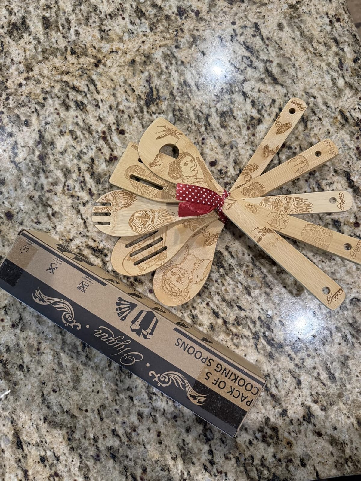 Beauty and the Beast Burned Wooden Spoons Cooking &Serving Utensils Set Bamboo Spoon Slotted Kitchen Utensil Fun Gift Idea Warming Present (Set of 5) customer photo 1