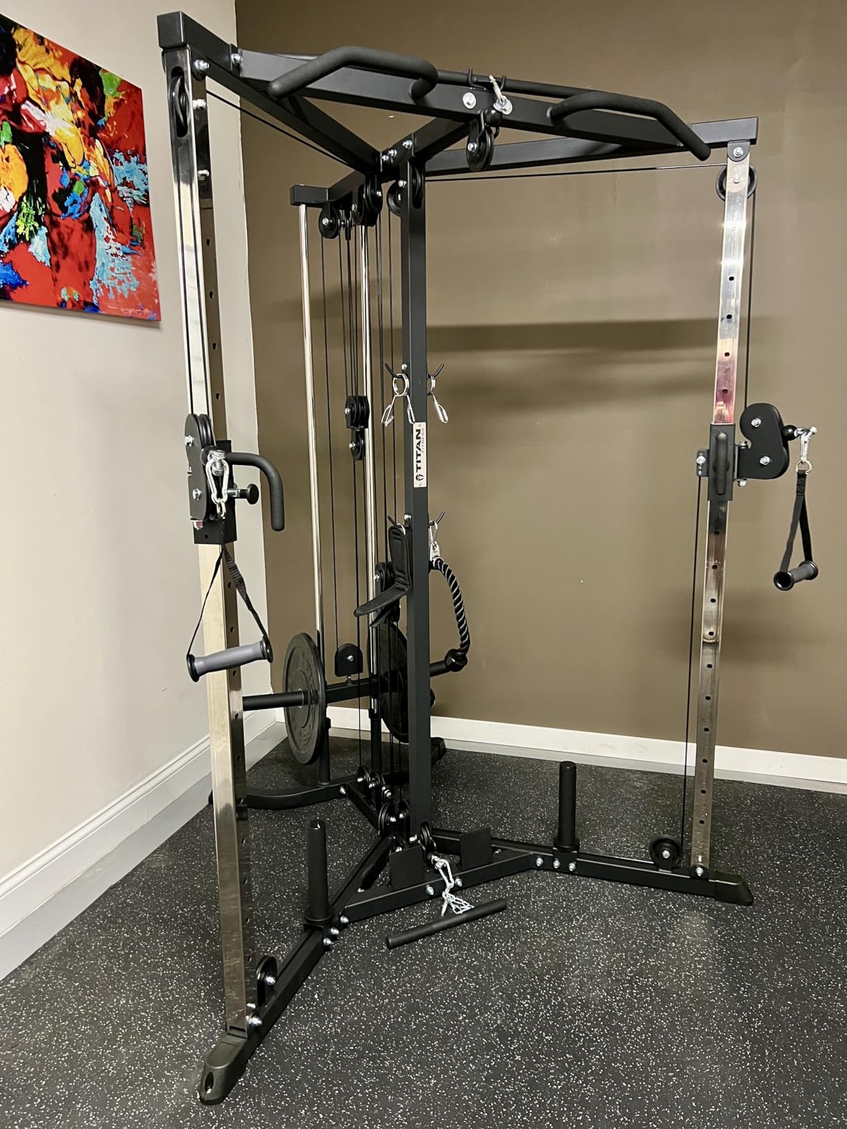 Titan Fitness Plate-Loaded Functional Trainer, Cable Crossover Machine with 660 LB Capacity, Smooth Fiberglass-Reinforced Cables, Multi-Grip Pull-Up Bar, LAT Bar, Low Row, Dual Stirrups customer photo 1