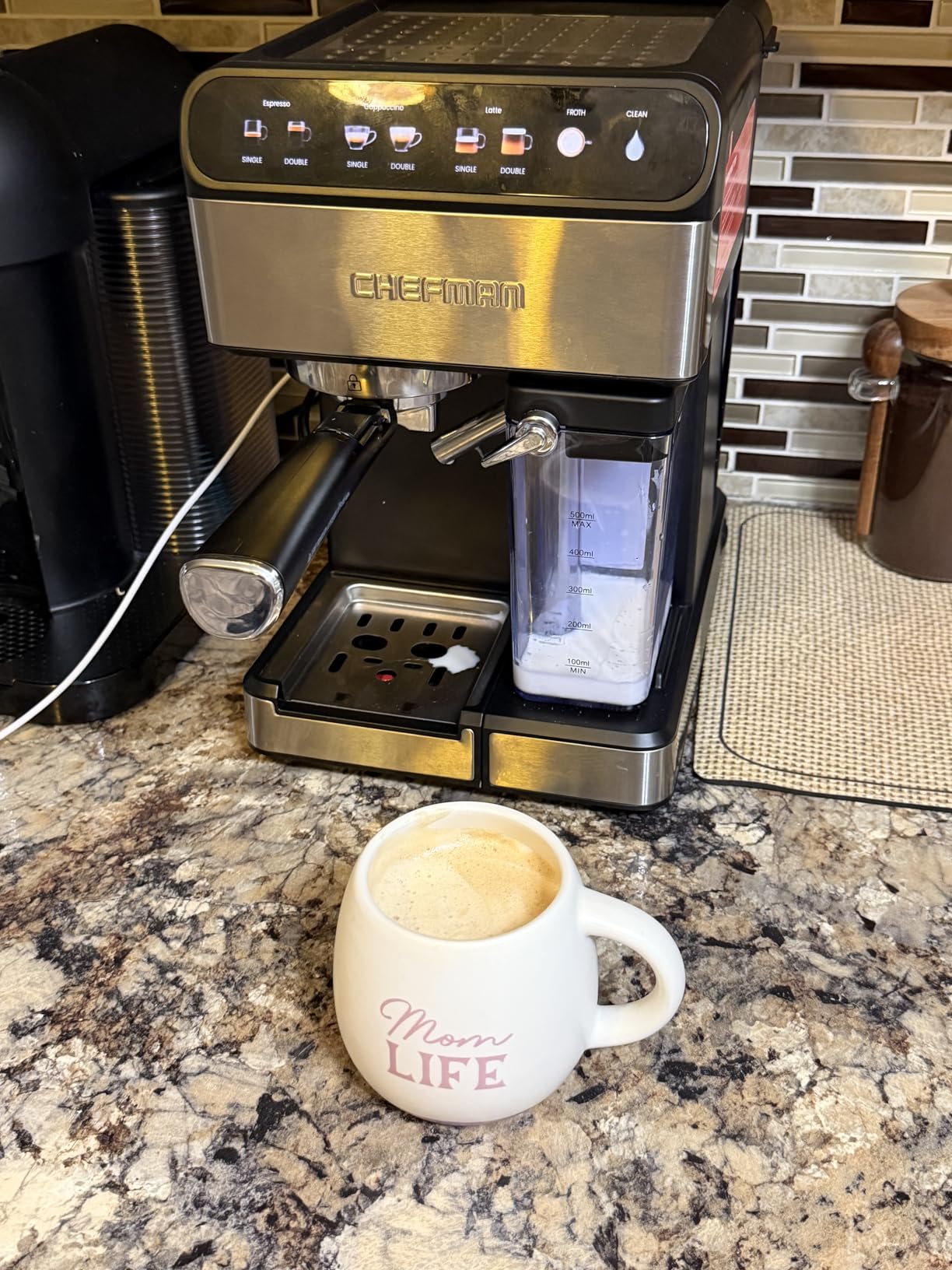Chefman CaféMaster Pro Espresso Machine, Brew Single or Double Shots, Coffee Maker with Built-In Milk Frother for Cappuccino & Latte, XL 1.8 Liter Removable Water Reservoir - Stainless Steel customer photo 2